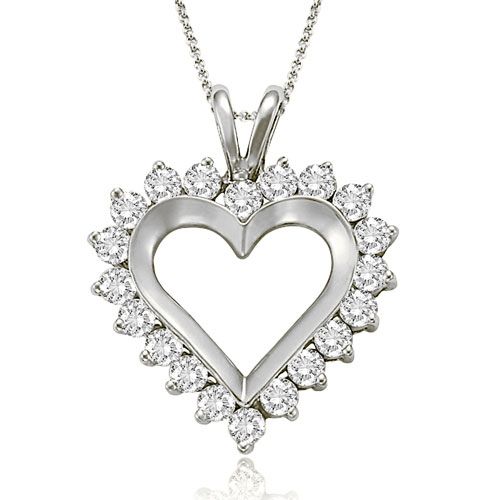 1.00 cttw Round-Cut Platinum Diamond Heart Pendant