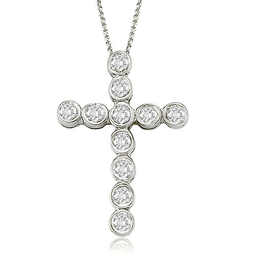 0.75 cttw. Platinum Bezel Diamond Cross Pendant (SI2, H-I)