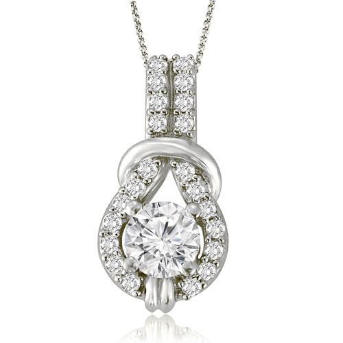 Women's 0.72 Cttw Diamond 18K White Gold Love Knot Pendant