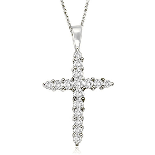 Ladies 1.00 Cttw Diamond Platinum Cross Pendant Necklace