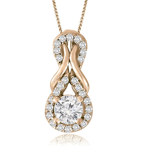 0.75 Cttw 14k Rose Gold Diamond Double Love Knot Pendant