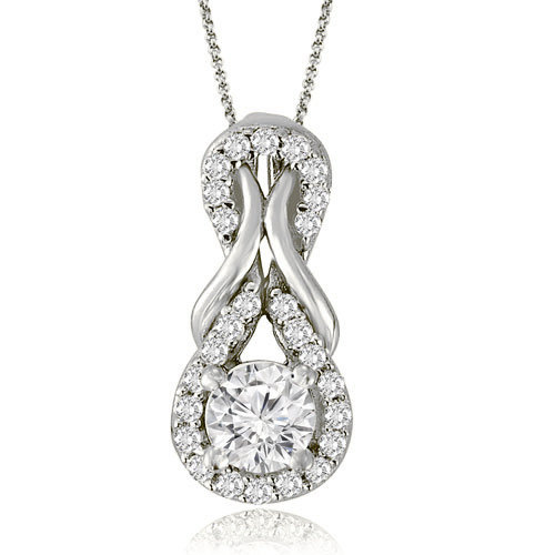 Women's 0.75 cttw Diamond 14k White Gold Double Love Knot Pendant