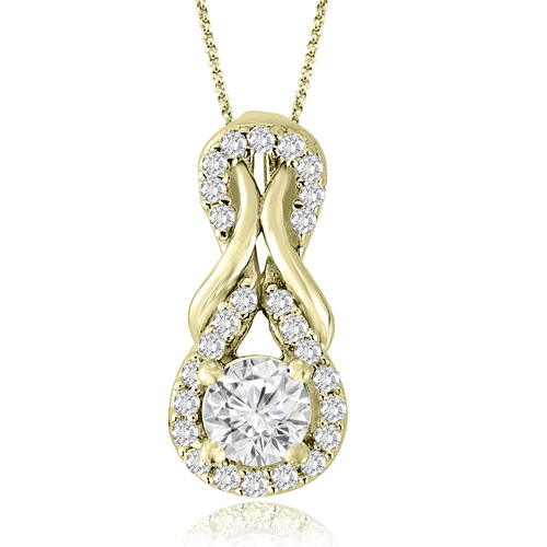 Women's 18k Yellow Gold Diamond Halo Double Love Knot Pendant