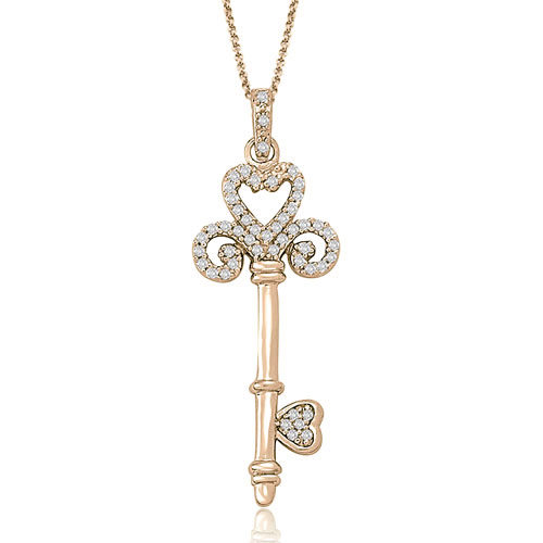Women's 0.40 Cttw 14K Rose Gold Diamond Key Pendant