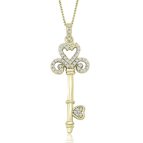 Ladies 0.40 Cttw Diamond 18k Yellow Gold Heart Key Pendant
