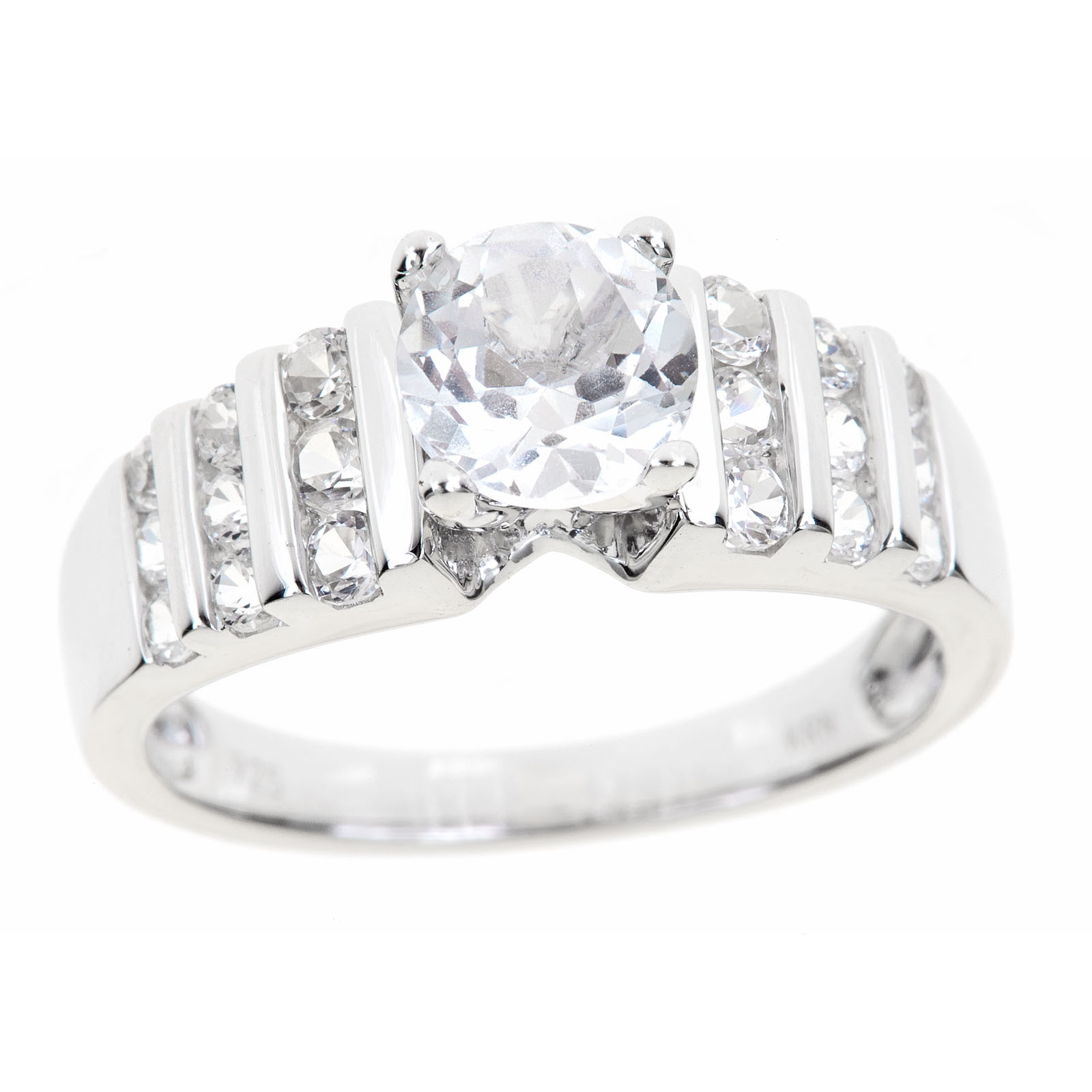Sterling Silver Lab Created White Sapphire Traditional Channel Round Sol Ring