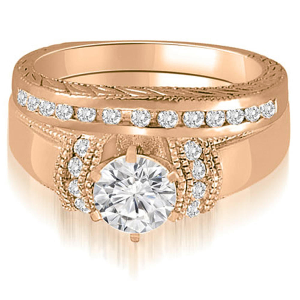 0.60 Cttw Round Cut 14k Rose Gold Cathedral Diamond Bridal Set