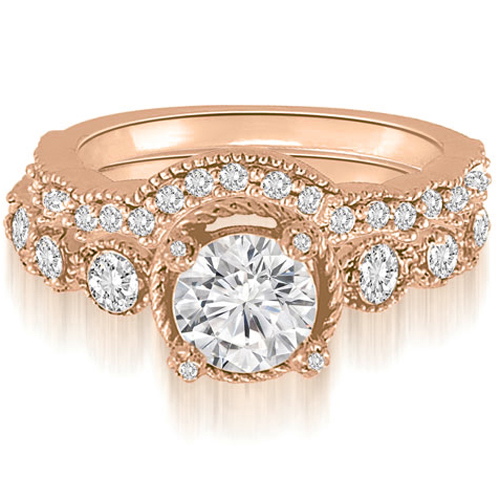 1.80 cttw Round-Cut 18k Rose Gold Diamond Antique Bridal Set