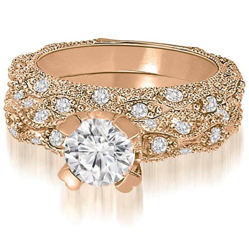 2.11 cttw. 14K Rose Gold Antique Style Scattered Round Diamond Bridal Set (I1, H-I)