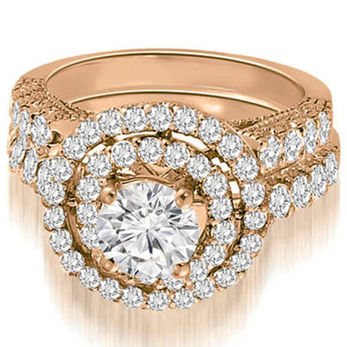 1.97 Cttw Round Cut 14K Rose Gold Diamond Bridal Set