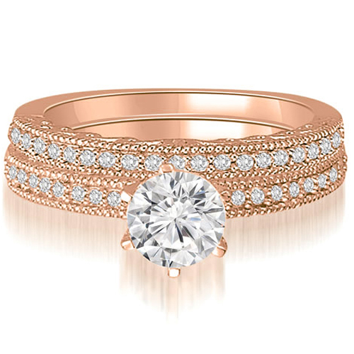1.35 Cttw. Round Cut 18K Rose Gold Diamond Bridal Set