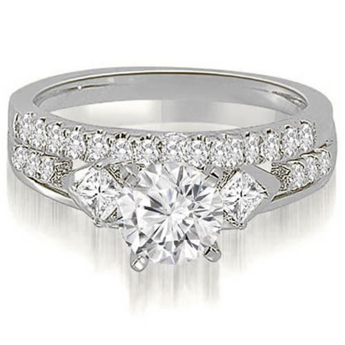 1.12 Cttw Round- and Princess-Cut 14K White Gold Diamond Bridal Set