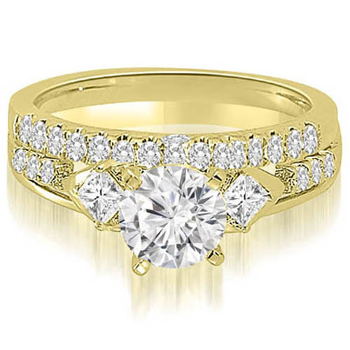 0.97 Cttw Round and Princess Cut 14K Yellow Gold Diamond Bridal Set
