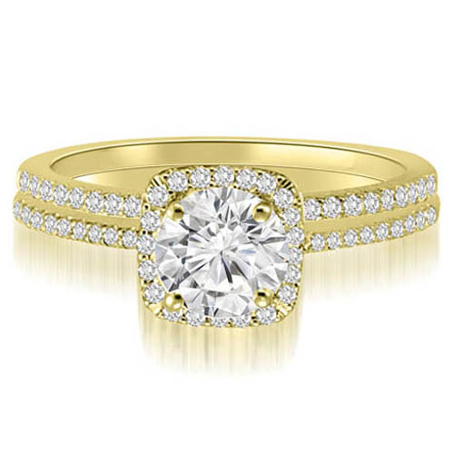 1.30 cttw. 14K Yellow Gold Petite Halo Round Cut Diamond Bridal Set (I1, H-I)