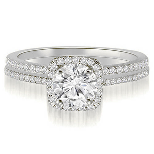 1.30 Cttw Petite Round-Cut 18K White Gold Halo Diamond Bridal Set