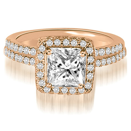 1.65 Cttw Princess and Round Cut 14K Rose Gold Diamond Bridal Set