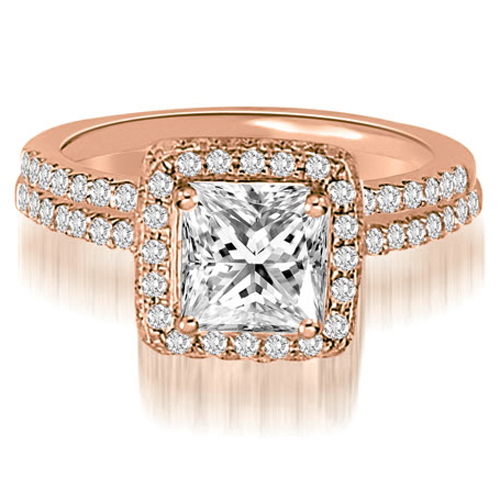 1.15 cttw Princess- and Round-Cut 18k Rose Gold Diamond Halo Bridal Set