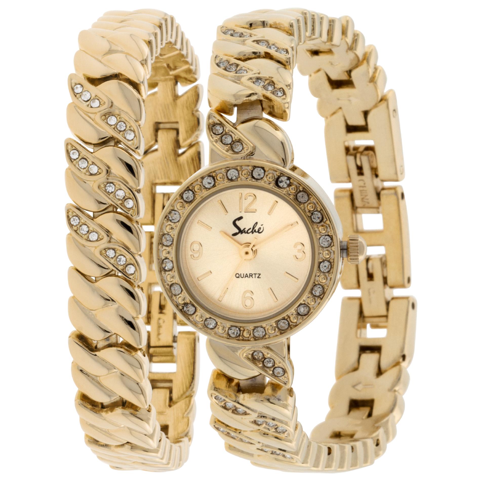 Ladies Gold  Link Watch And Bracelet Set