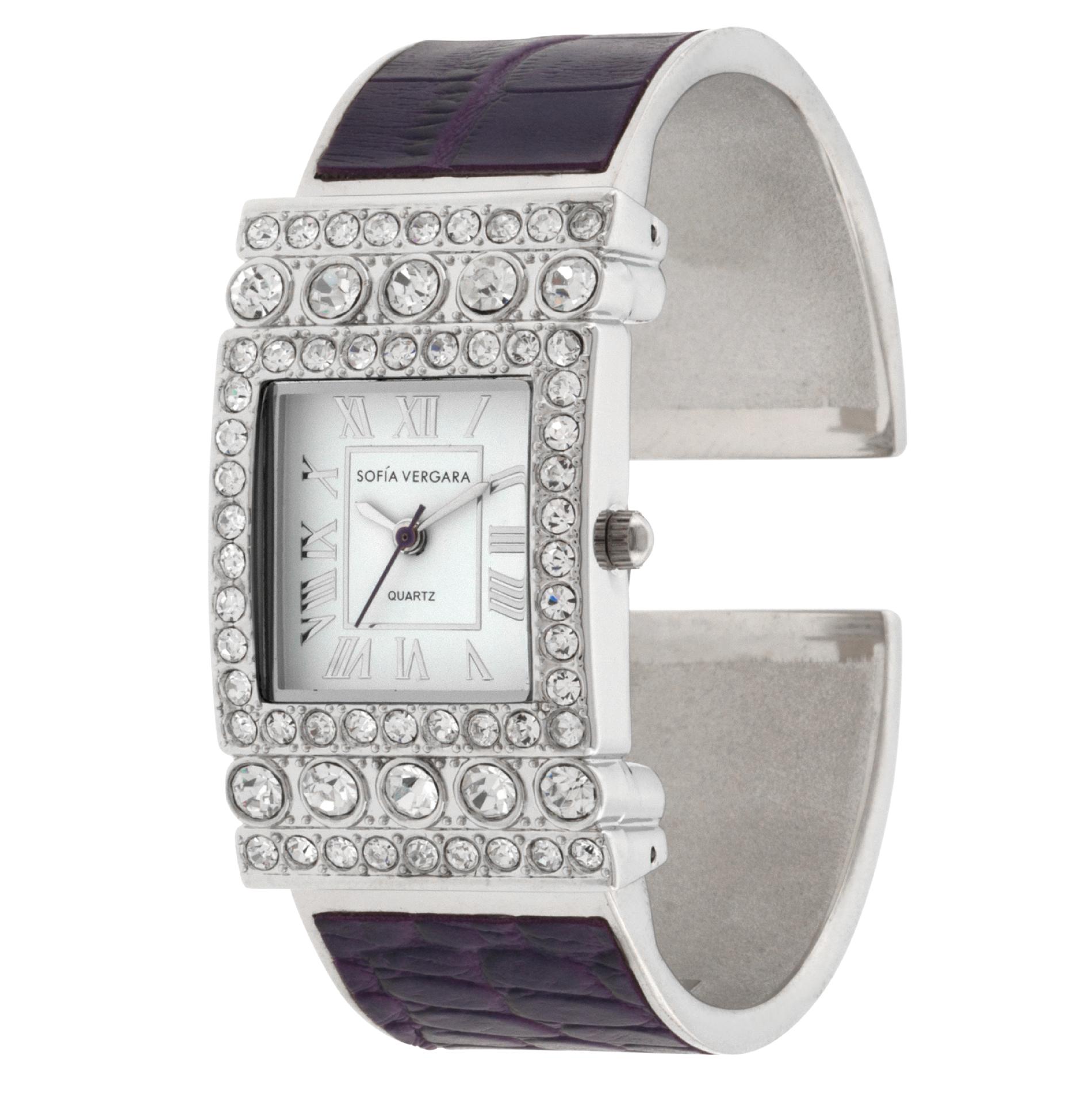 Ladies Purple And Silver Hanging Bangle Watch