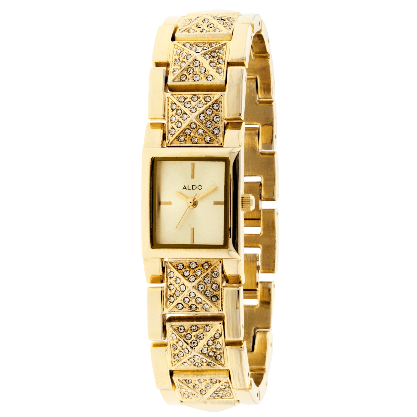 Ladies Gold Pyramid Link Bracelet Watch