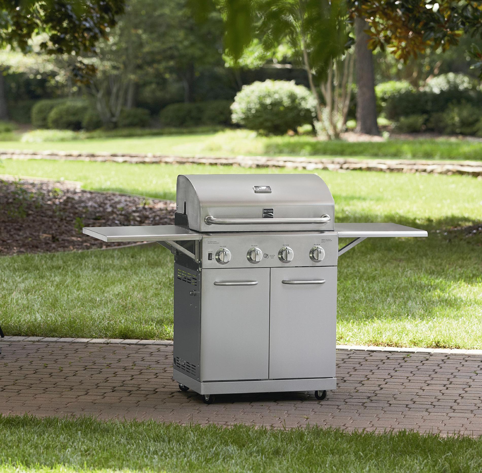 kenmore 4 burner gas grill with storage stainless steel