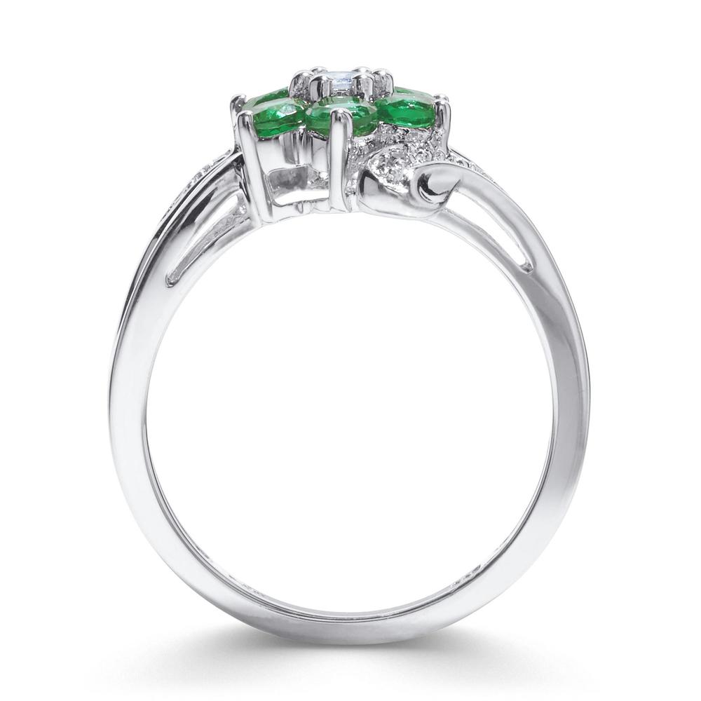 Lab Created Emerald & White Sapphire Sterling Silver Floral Ring