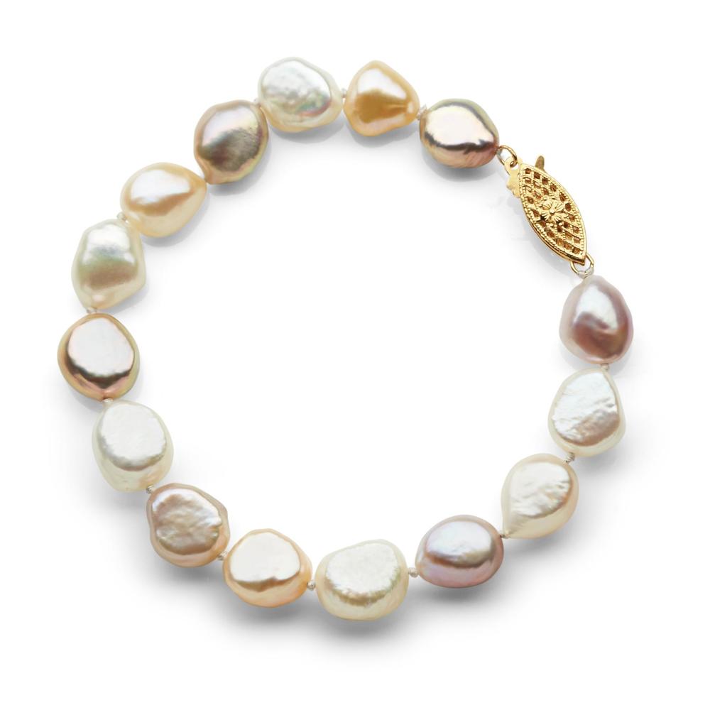 Multicolor Baroque Freshwater Cultured Pearl 14K Gold Bracelet