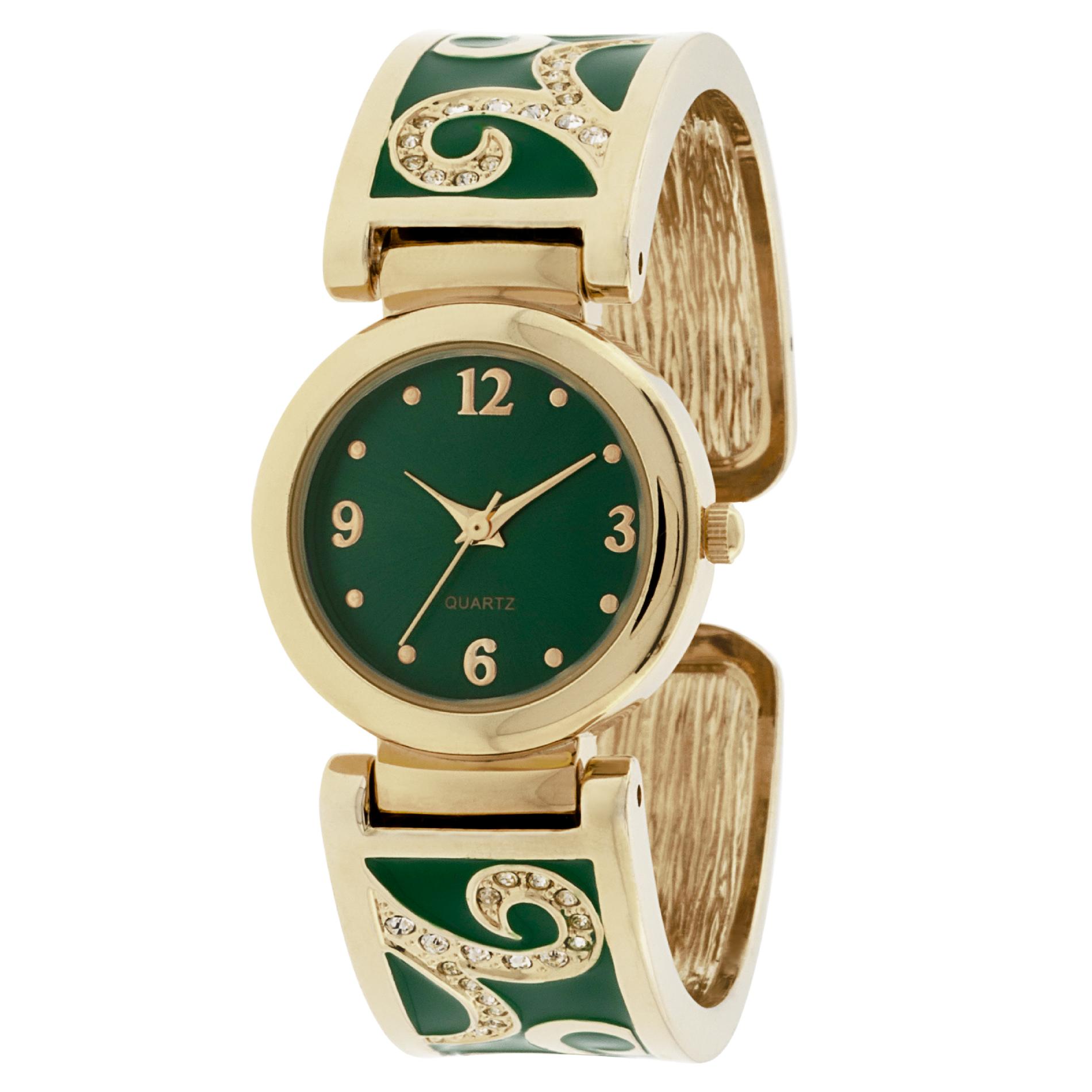 Ladies  Green Greek Key Bangle Watch