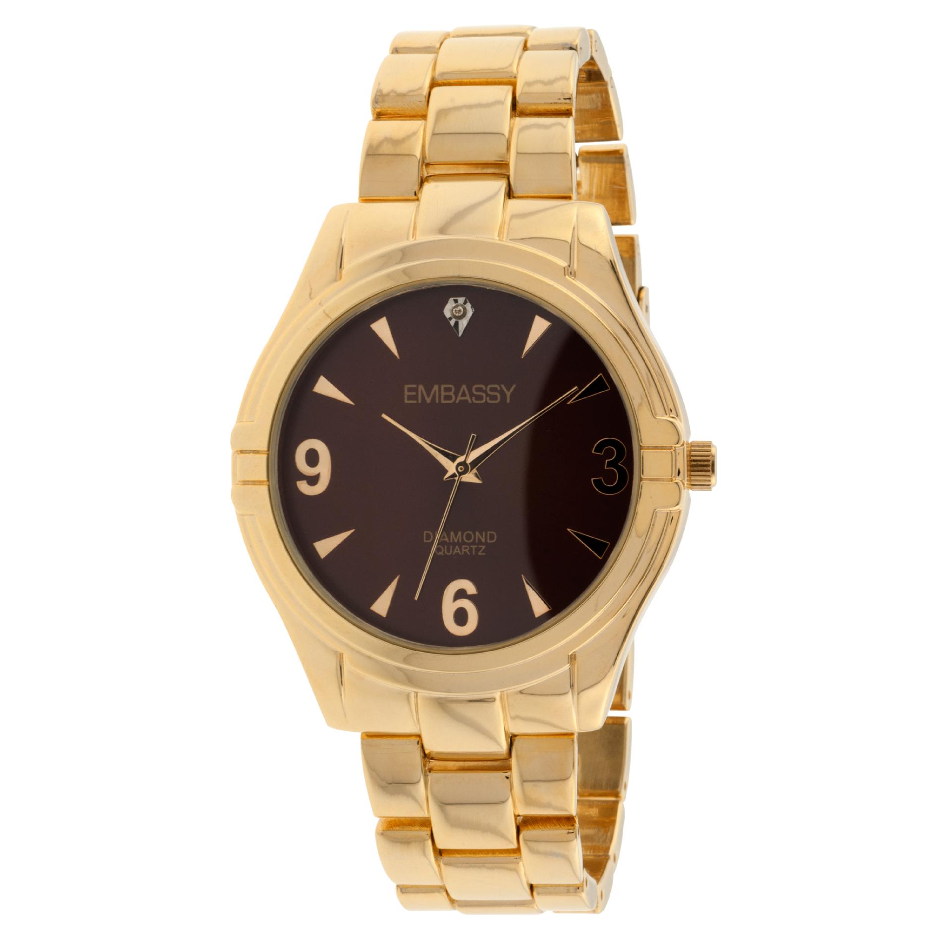 Men's Gold Bracelet Watch With Brown Dial
