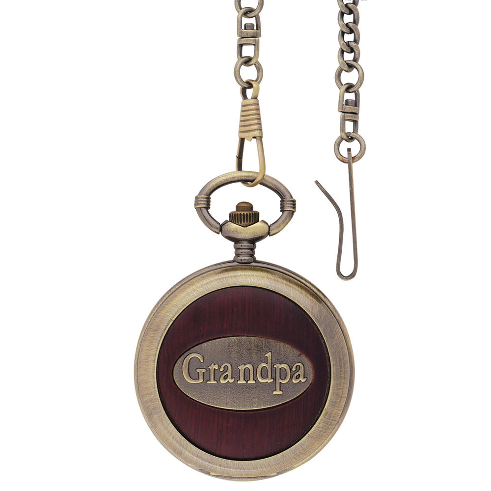 Men's Antique Gold Pocket Watch With Wood Grandpa On Cover