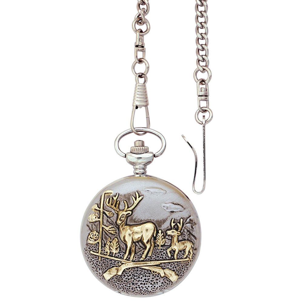 Men's Two Tone Covered Pocket Watch With Gold Deer On Cover
