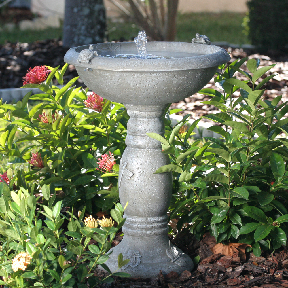 Smart Solar Country Gardens Birdbath Fountain with Turtles - Grey Weathered Stone