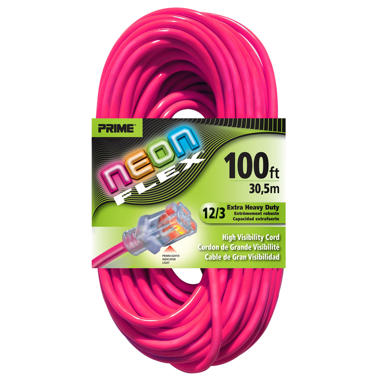 NS513835 100-Foot Neon Flex High Visibility Outdoor Cord With Indicator Light