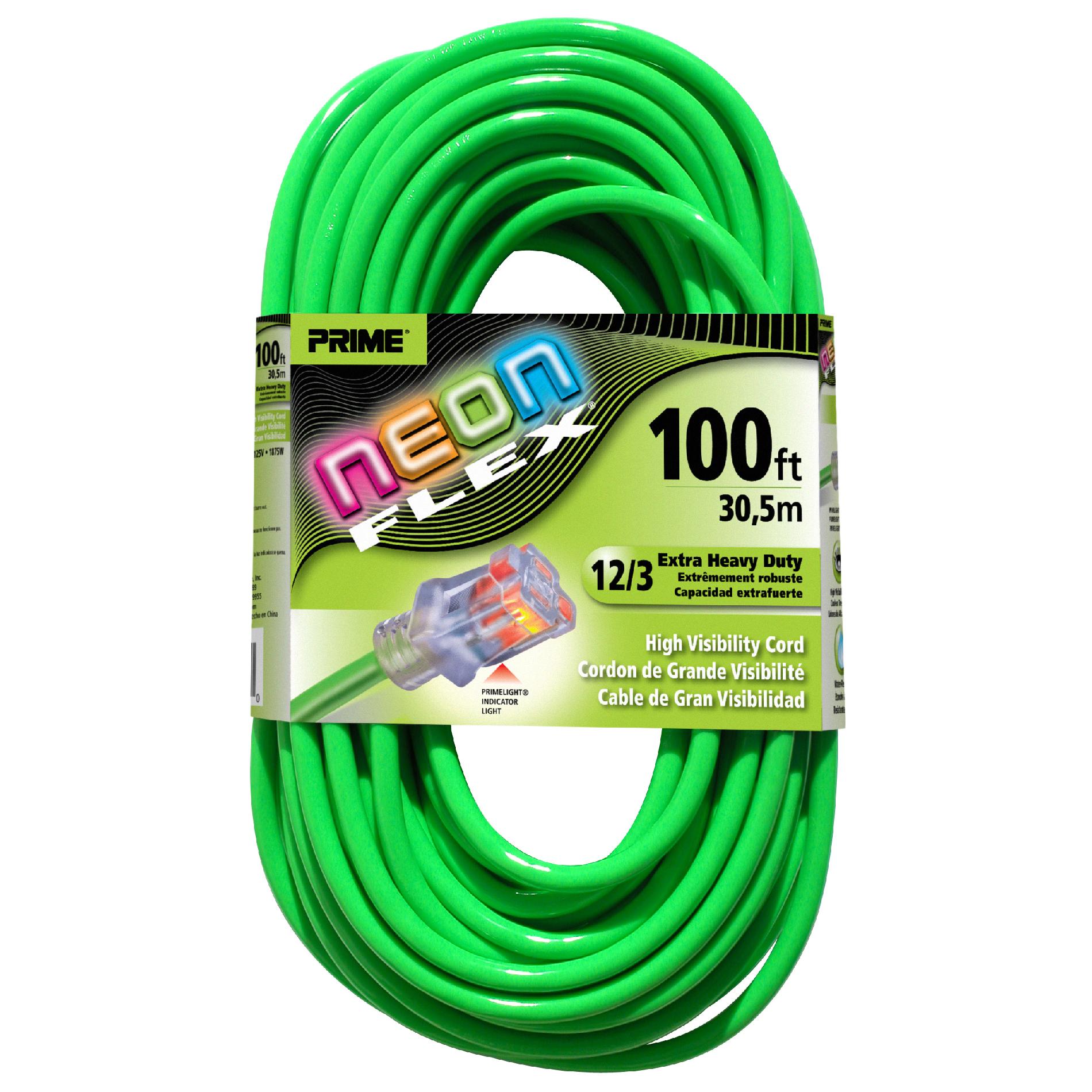 NS512835 100-Foot Neon Flex Outdoor Extension Cord With Indicator Light