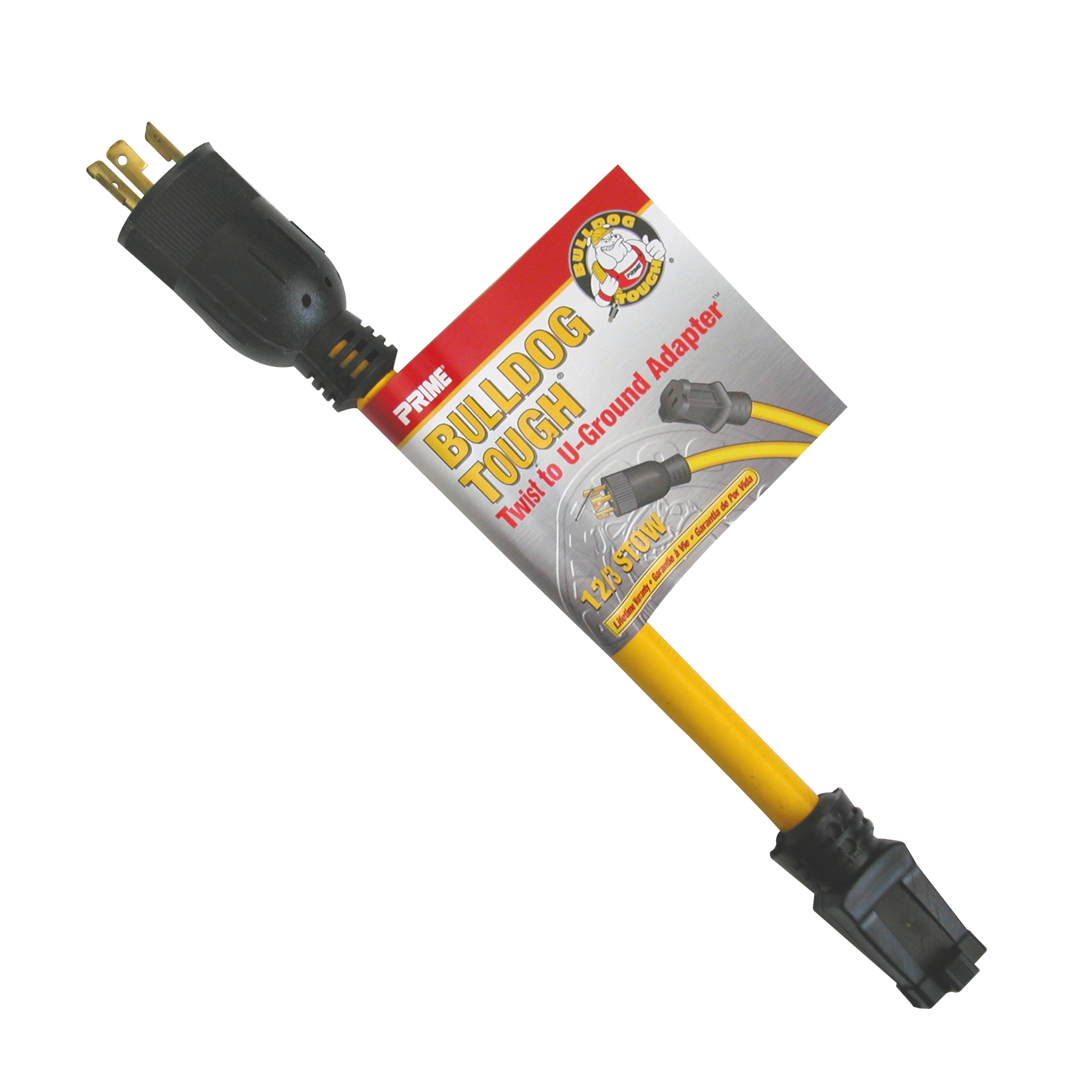 AD100801L 1-Feet 12/3 STOW Twist to U-Ground Adapter, Yellow