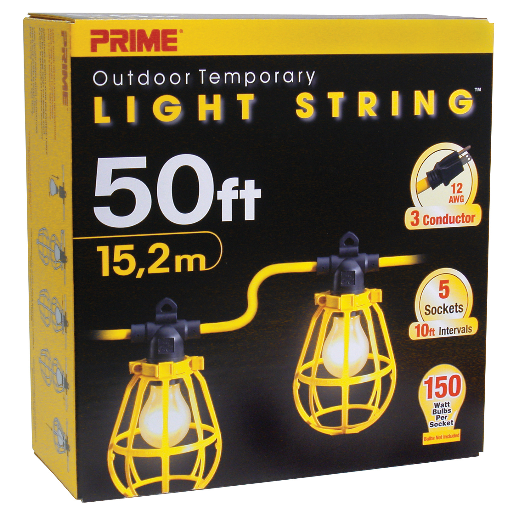 LSUG2830 50-Feet 5-Bulb 12/3 SJTW Outdoor Temporary Light String, Yellow