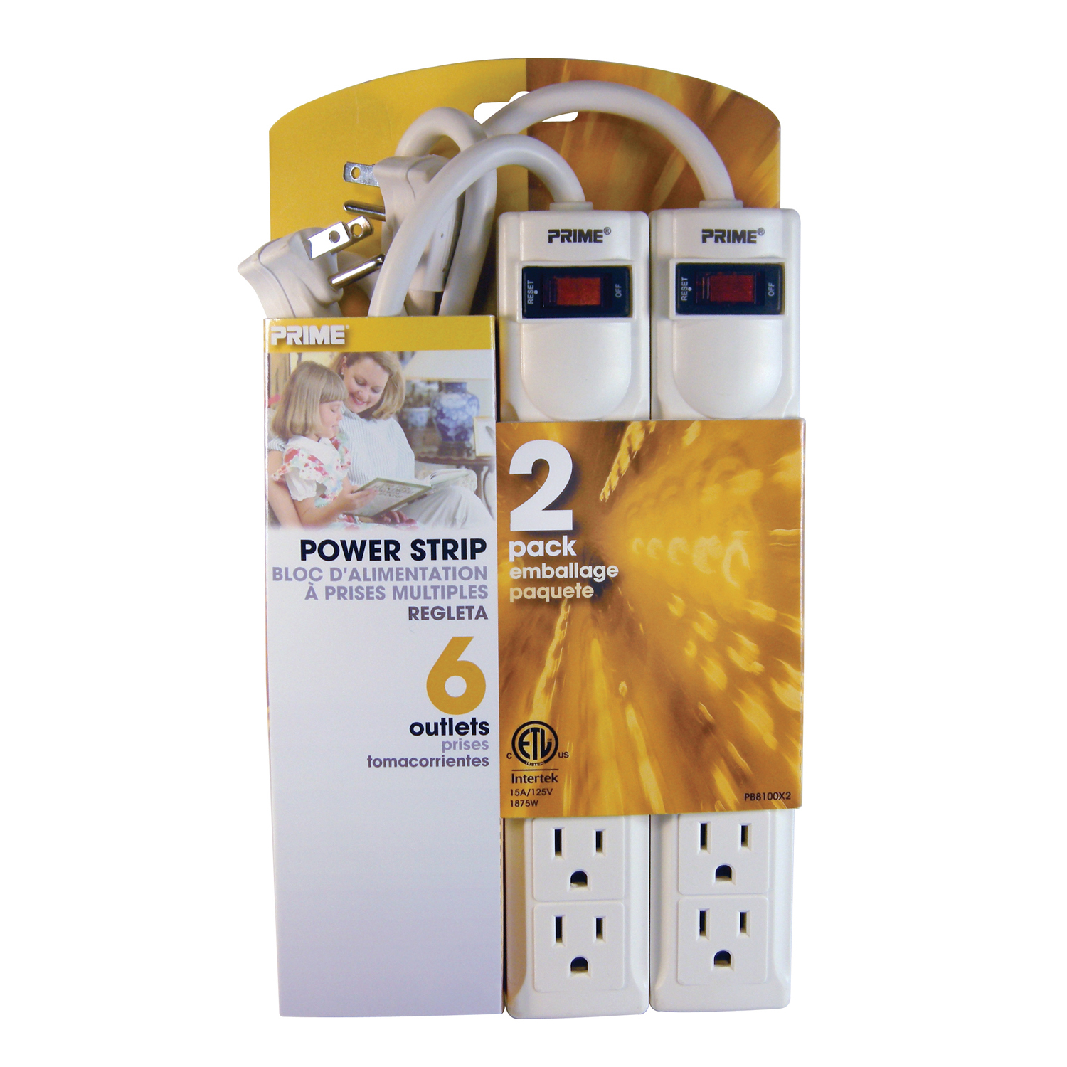 PB8100X2 Six-Outlet Power Strip With 3-Foot Cord, 2 Pack
