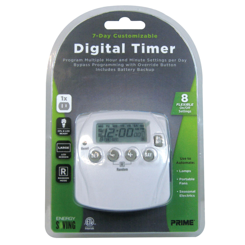 2-Outlet 7-day Digital Timer with 8 settings
