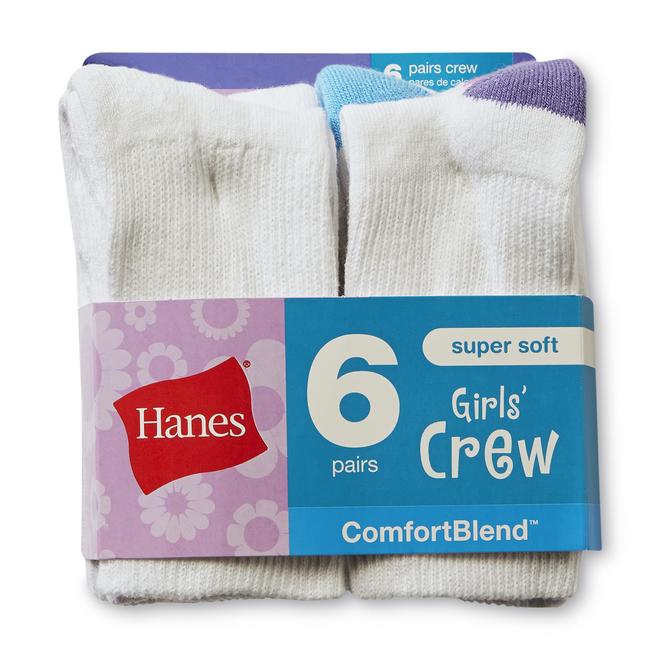 Hanes Girl's 6Pack ComfortBlend Crew Socks