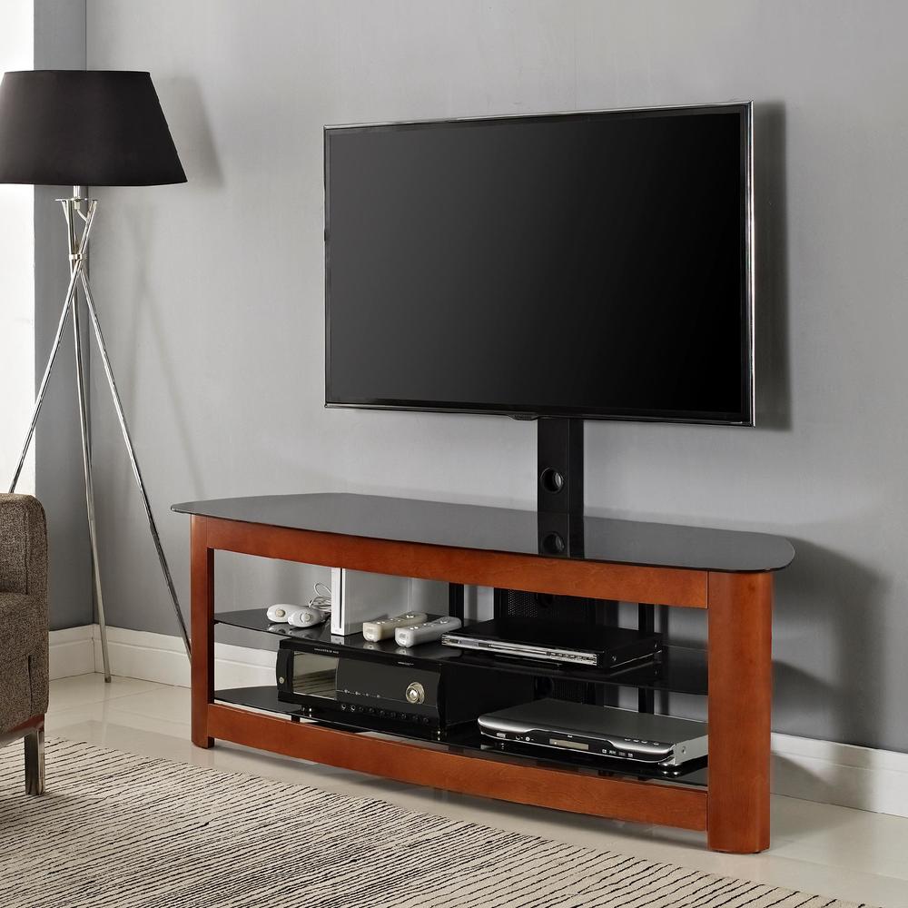 60 in. Cherry Wood TV Stand with Mount
