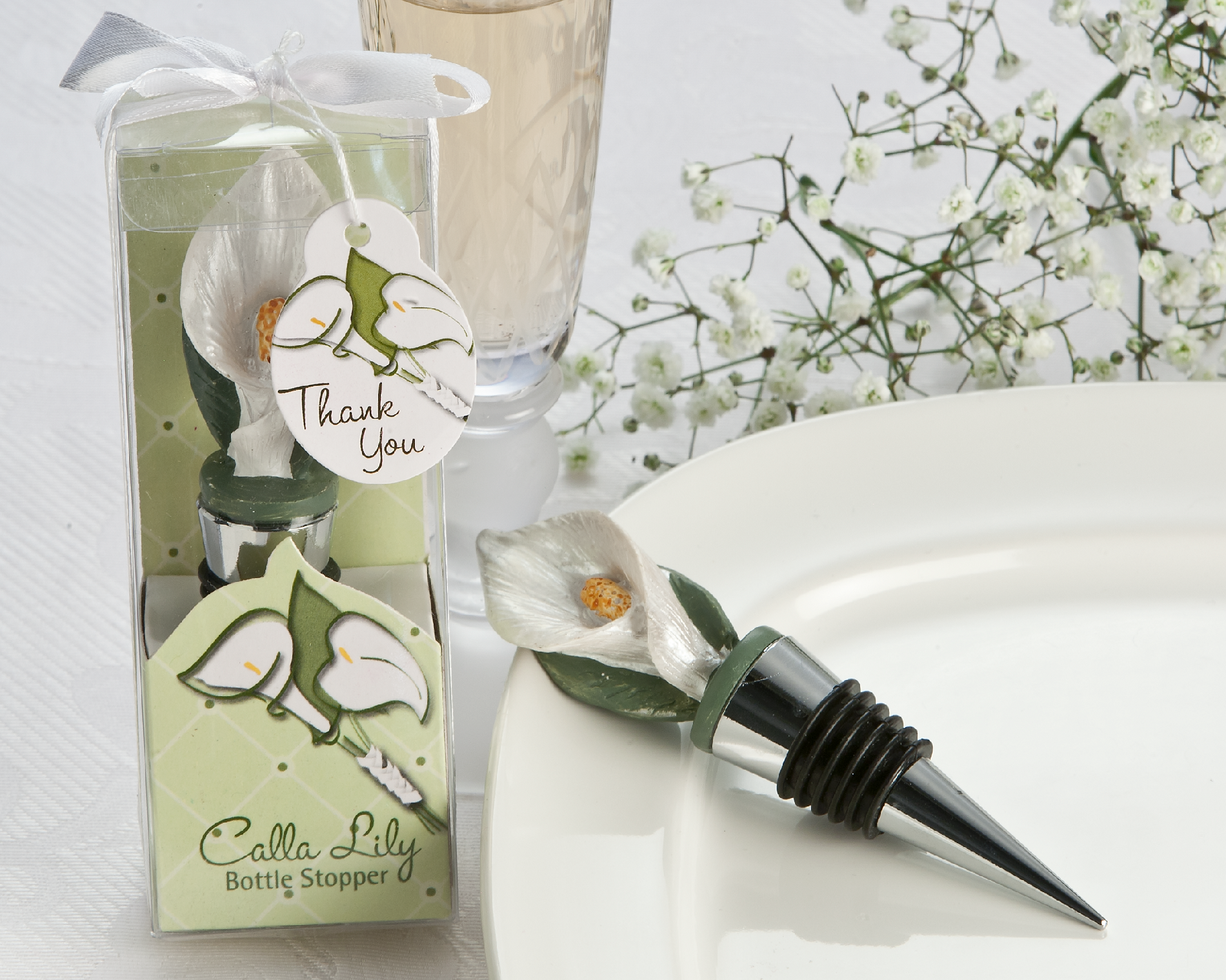 "Pure Elegance" Calla Lily Bottle Stopper in Designer Floral Gift Box [Pack of 25]