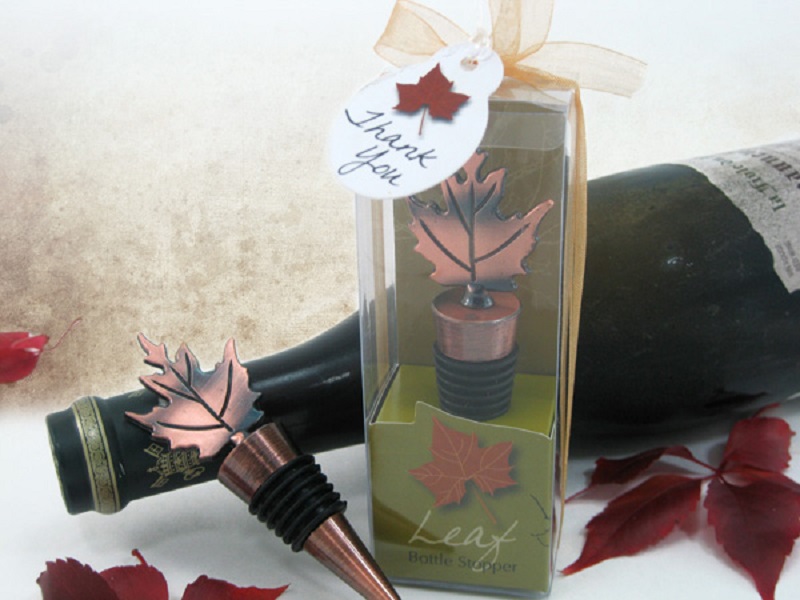 "Bronze Elegance" Fall Leaf Bottle Stopper in Designer Gift Box [Case Pack of 100]