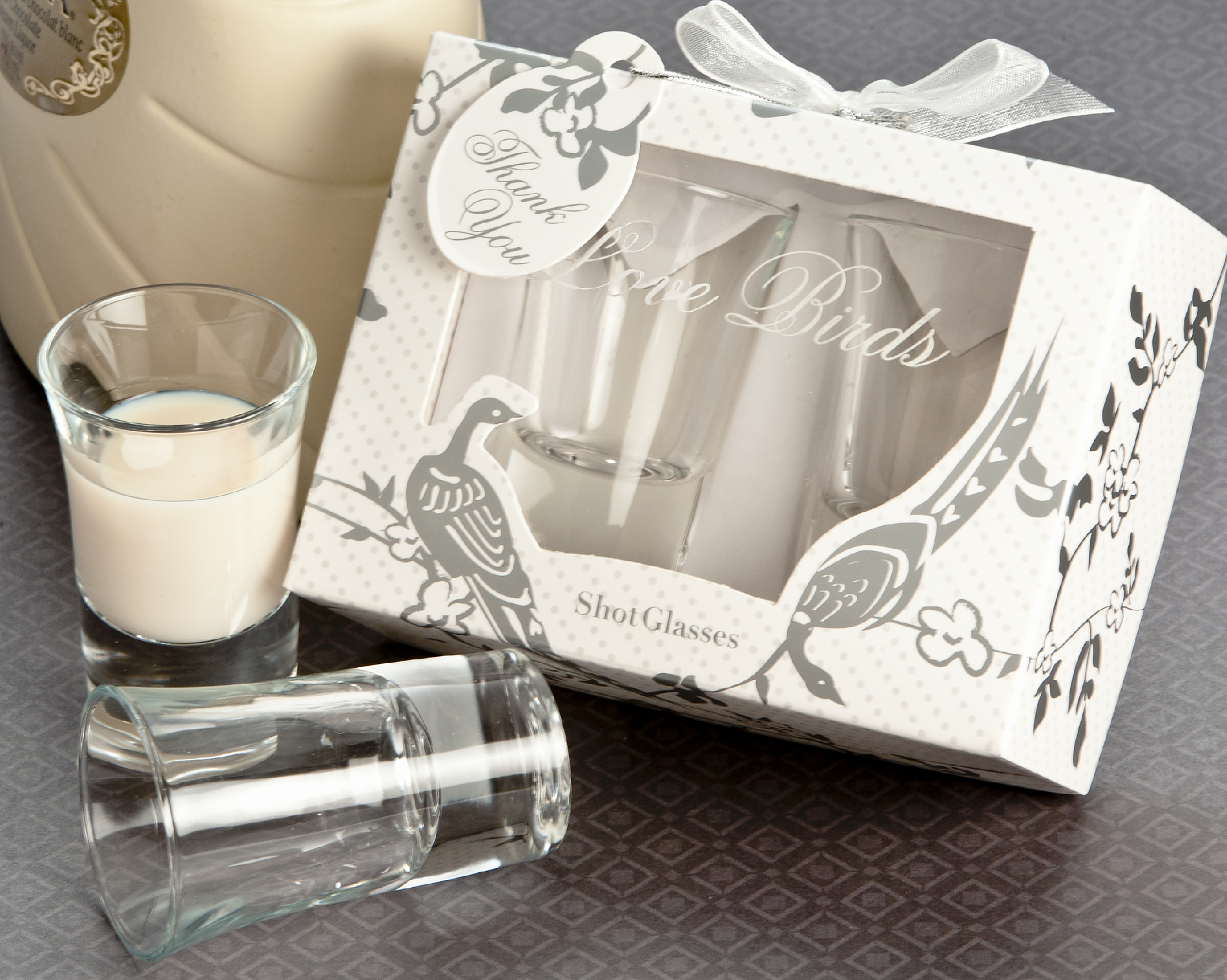 "Love Birds" Shot Glass Favor Set in Designer Gift Box [Case Pack of 48]