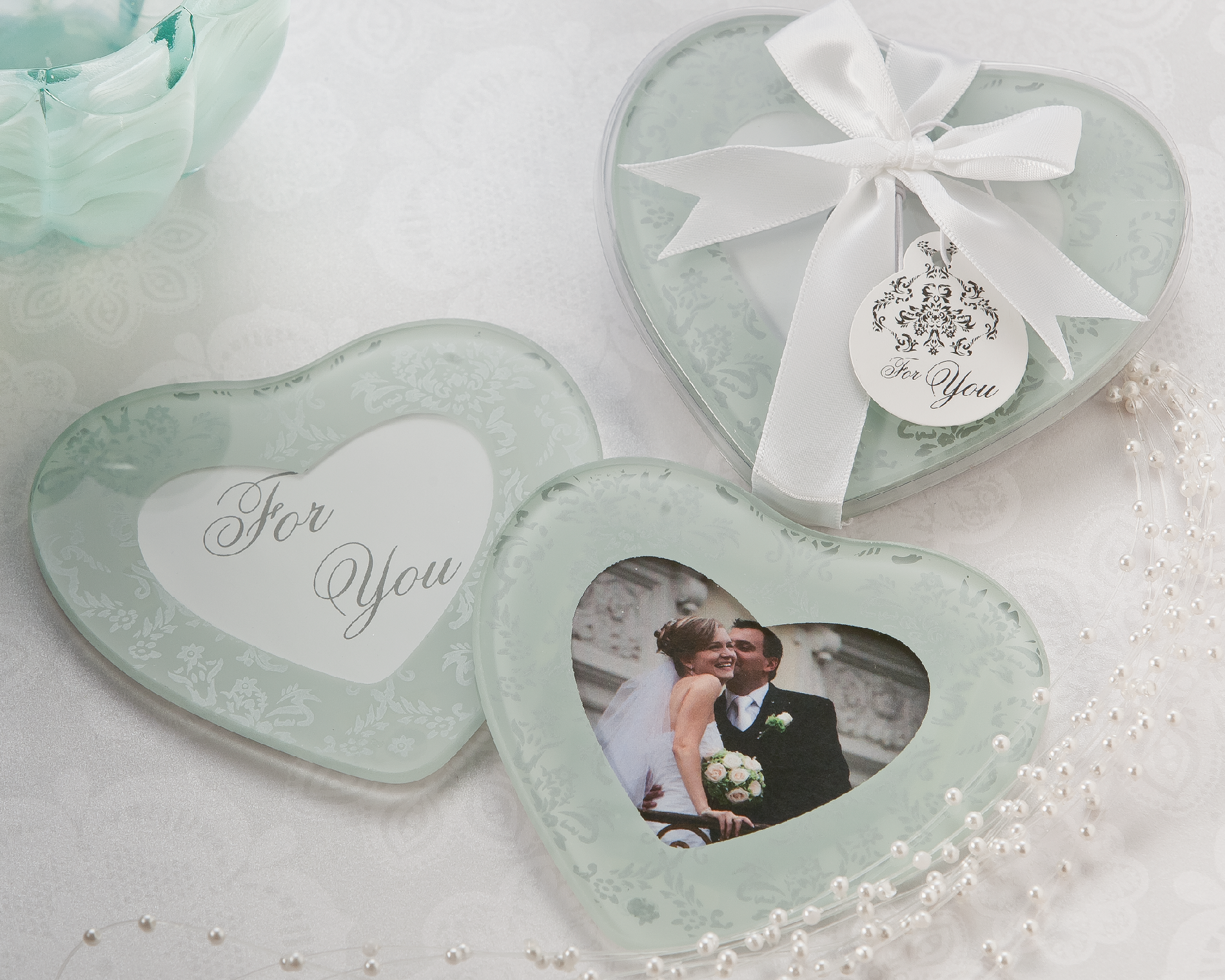 "Heartfelt Memories" Frosted Heart Photo Coasters (Set of 2) [Case Pack of 100]