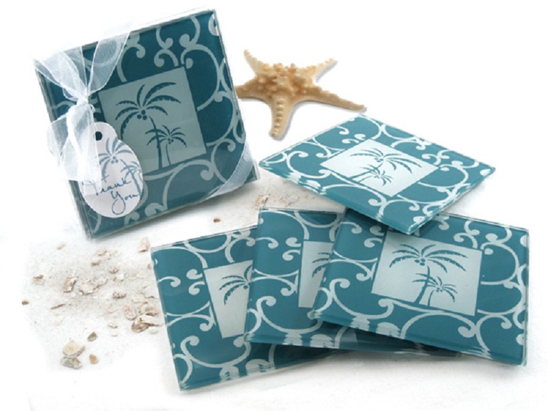 "Tropical Breeze" Palm Tree Glass Coasters (Set of 4) [Case Pack of 48]