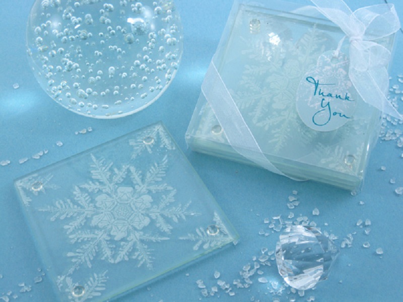 "Shimmering Snow Crystal" Frosted Snowflake Glass Coasters (Set of 2) [Pack of 25]