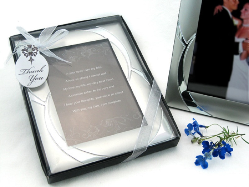 "Double Ring Romance" Brushed Photo Frame Favor [Pack of 12]