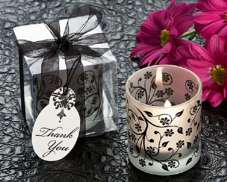"Frosted Elegance" Black and White Tea Light Candle Holder (Set of 4) [Pack of 6]