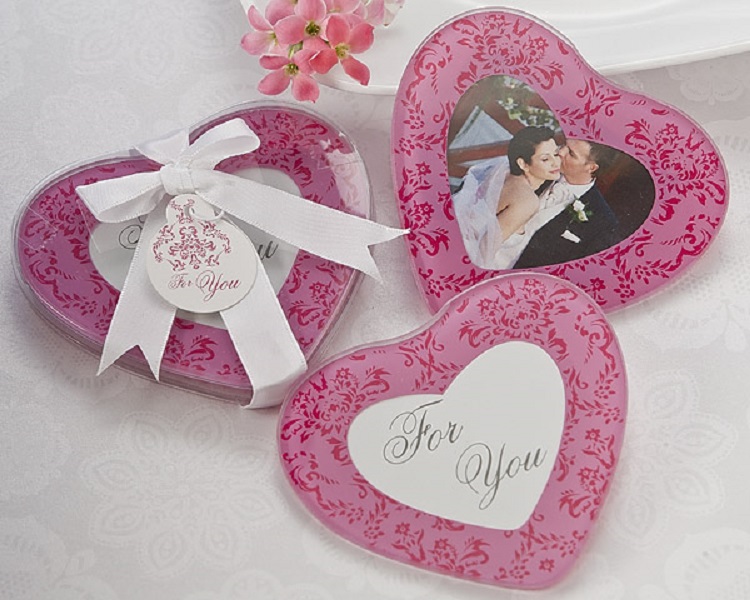 "Pretty in Pink" Heart Glass Photo Coasters (Set of 2) [Pack of 25]