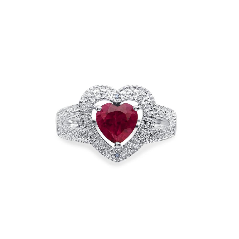 Sterling Silver Red Ruby Heart-Shaped Ring